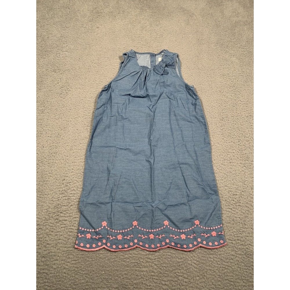 Crown & Ivy Kids Dress Blue Chambray Pink Floral Scallop Stitching Size 12‎